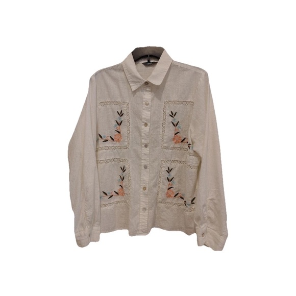 Cottagecore Ladder Lace Embroidery Blouse Womens 14 Button Up White Boho - Picture 10 of 11